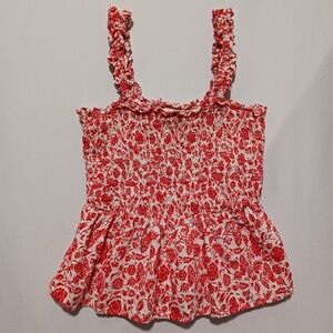 Universal Thread Red Floral Smocked Peplum Tank Top Woman's Size Small